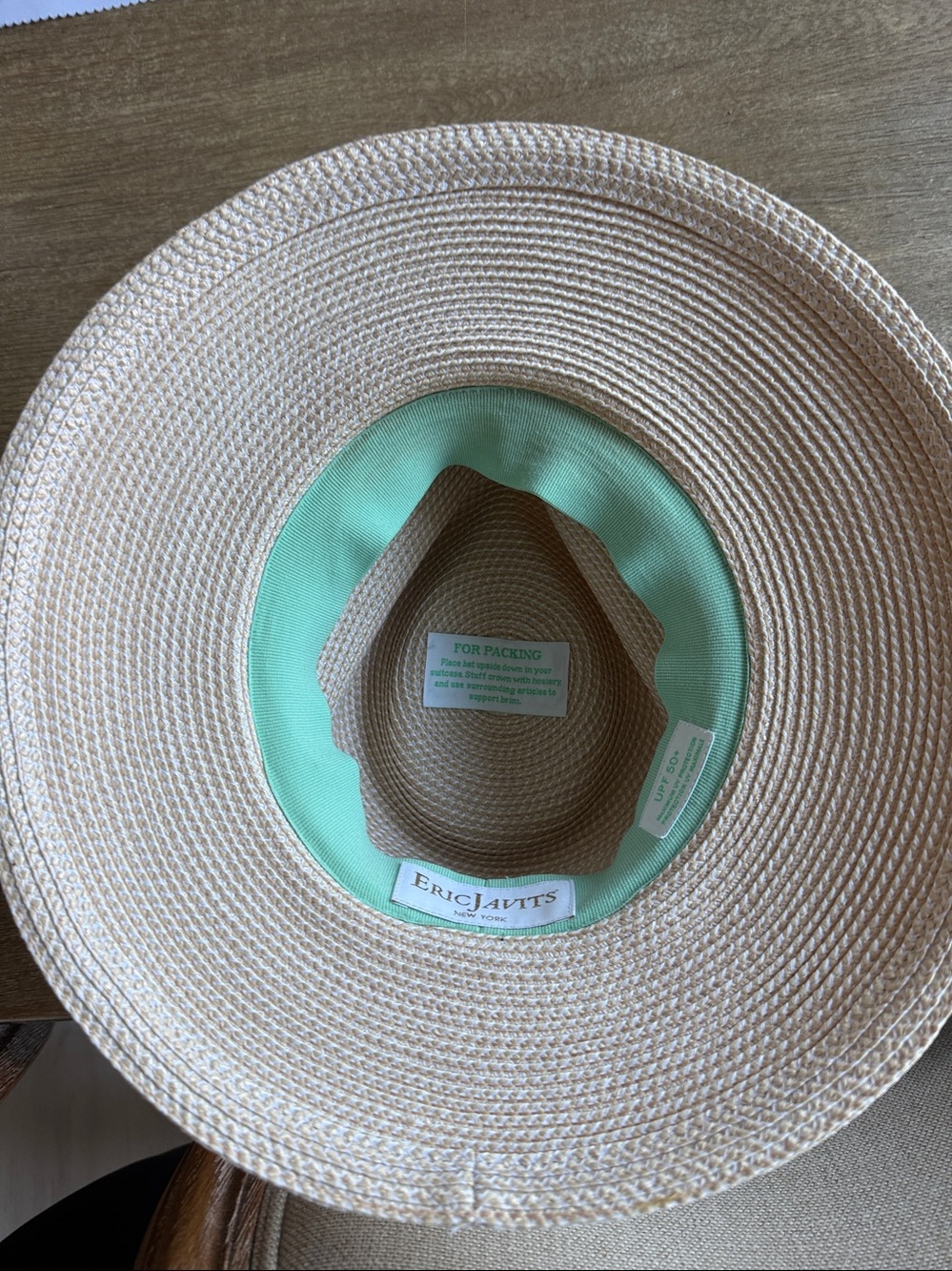 Eric Javits Cream Straw Phoenix Hat with Grosgrain Band - Picture 3 of 4